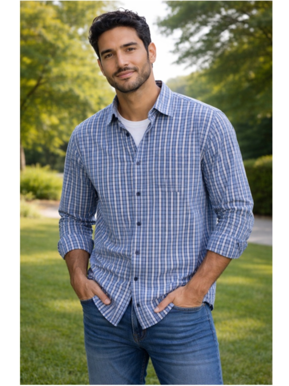 Columbia Omni-Wick Blue/Tan Check Long Sleeve Shirt